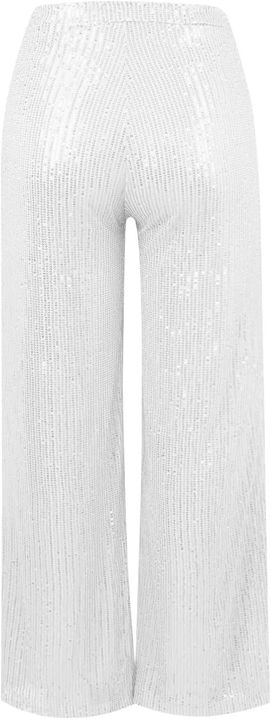 Sequin Pant for Women,2024 Spring Sparkly Glitter High Waist Wide Leg Palazzo Pant Party Club Trouser Bling Legging
