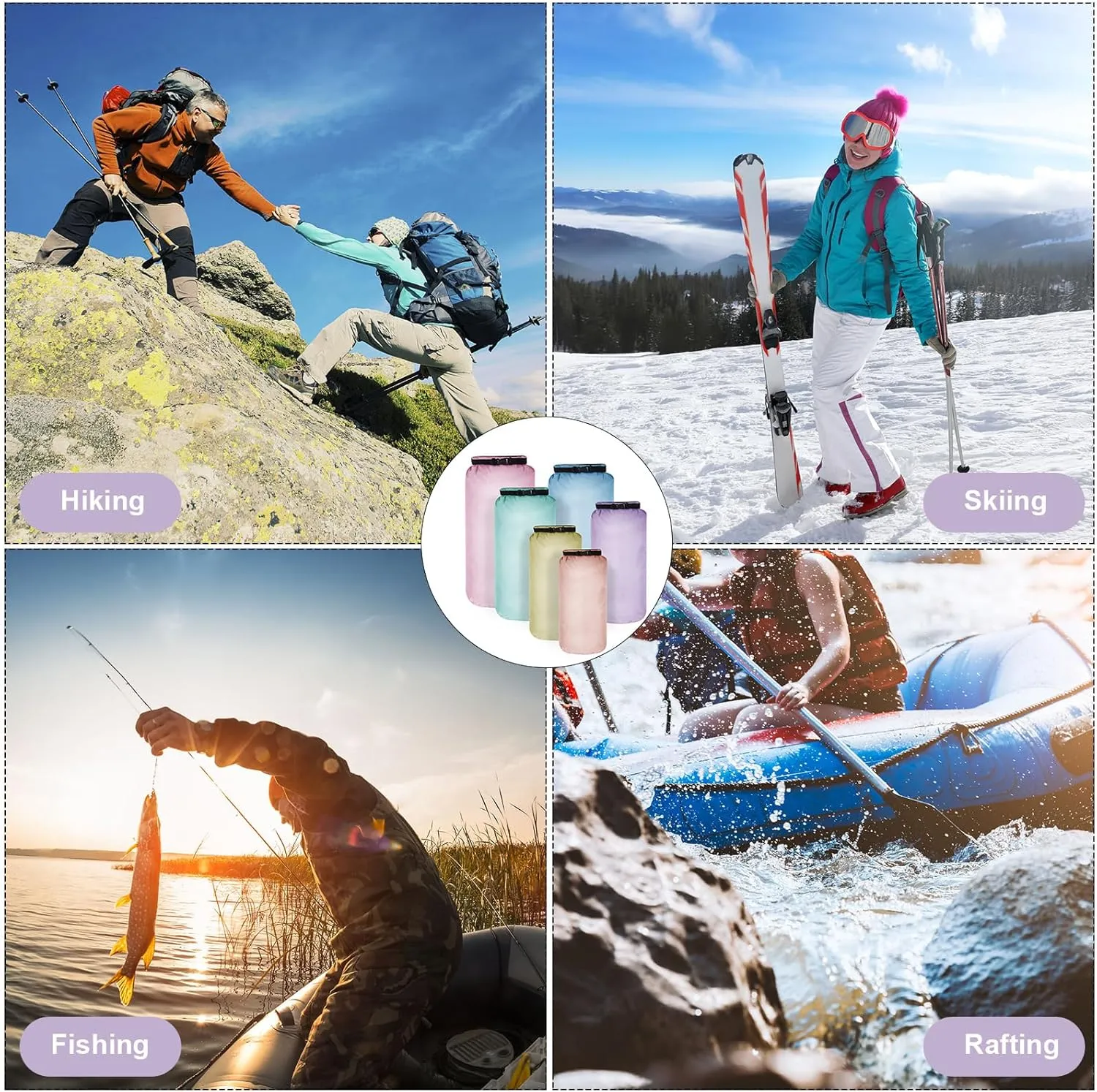 Shappy 6 Pcs Waterproof Dry Bag Set 6 Size Lightweight Sack and Long Adjustable Shoulder Strap 20/15/10/8/5/3l Outdoor Keep Gear Stuff Sack for Kayaking Camping Backpacking Boat Hiking
