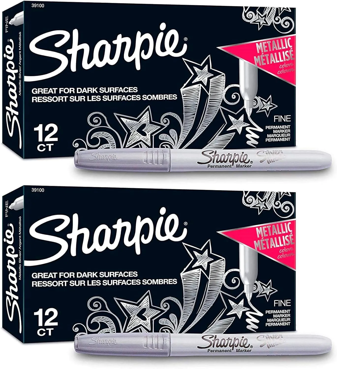 Sharpie Metallic Permanent Markers, Fine Point, Silver, 12 Count, 2 Pack