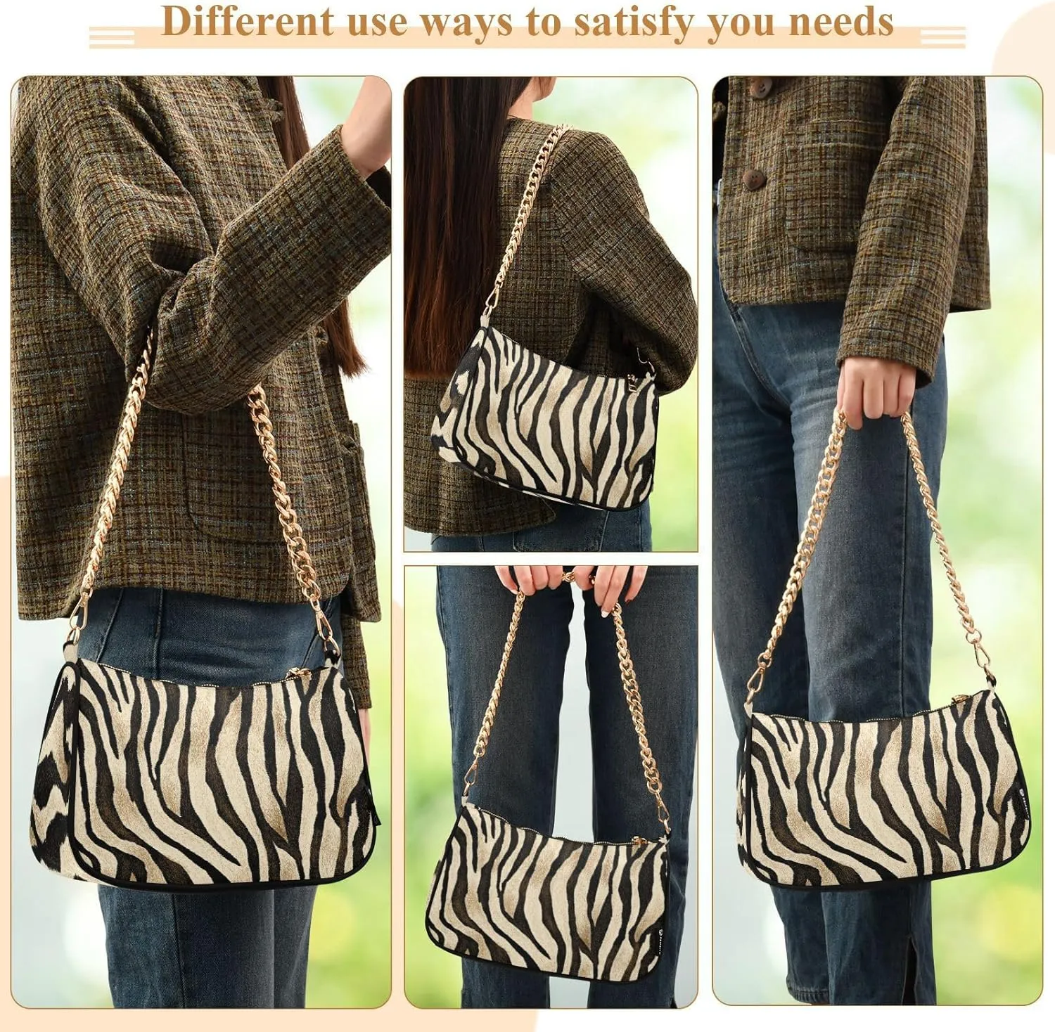 Shoulder Bags for Women Animal Zebra Leopard Cheetah Tiger Print Hobo Tote Handbag Small Clutch Purse with Zipper Closure