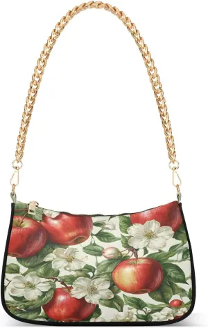 Shoulder Bags for Women Apples White Flowers Tote HandBag Shoulder Bags purse with Chain Zipper Closure
