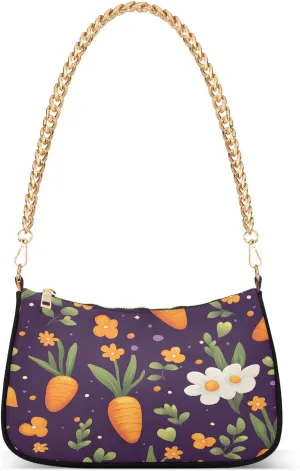 Shoulder Bags for Women Carrot Flower Pattern Hobo Tote Handbag Small Clutch Purse with Zipper Closure