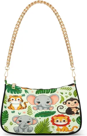 Shoulder Bags for Women Cute Jungle Animals with Seamless Palm Leaf Pattern Background Hobo Tote Handbag Small Clutch Purse with Zipper Closure