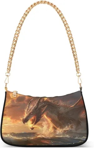 Shoulder Bags for Women Fire Water Dragon Hobo Tote Handbag Small Clutch Purse with Zipper Closure