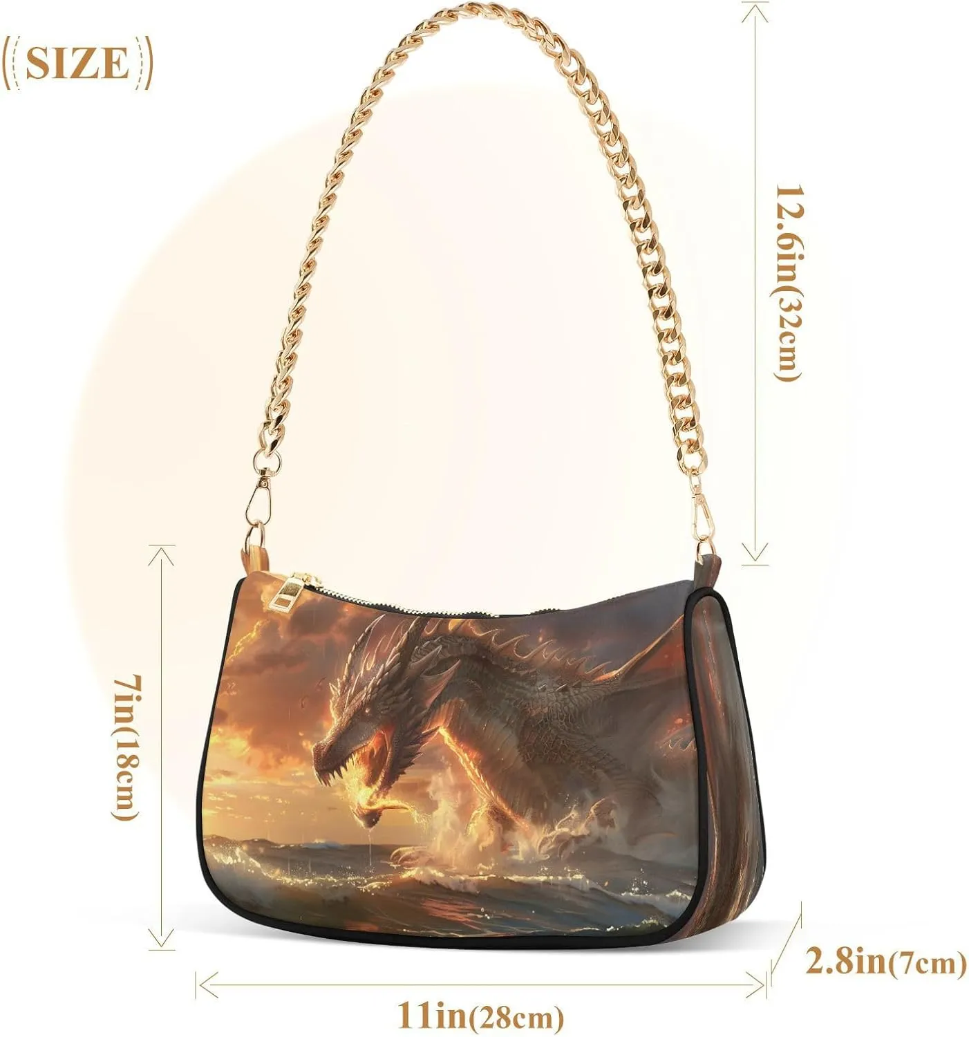 Shoulder Bags for Women Fire Water Dragon Hobo Tote Handbag Small Clutch Purse with Zipper Closure