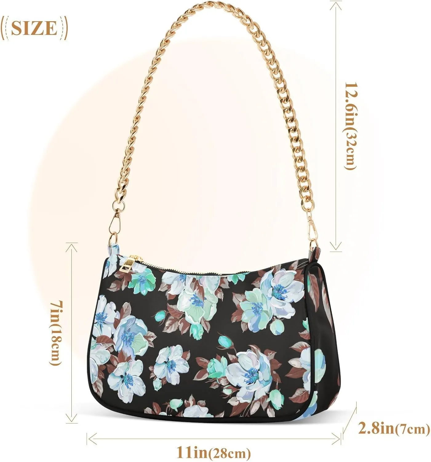 Shoulder Bags for Women Flowers Handbag Small Clutch Purse with Zipper Closure Multicolor 1