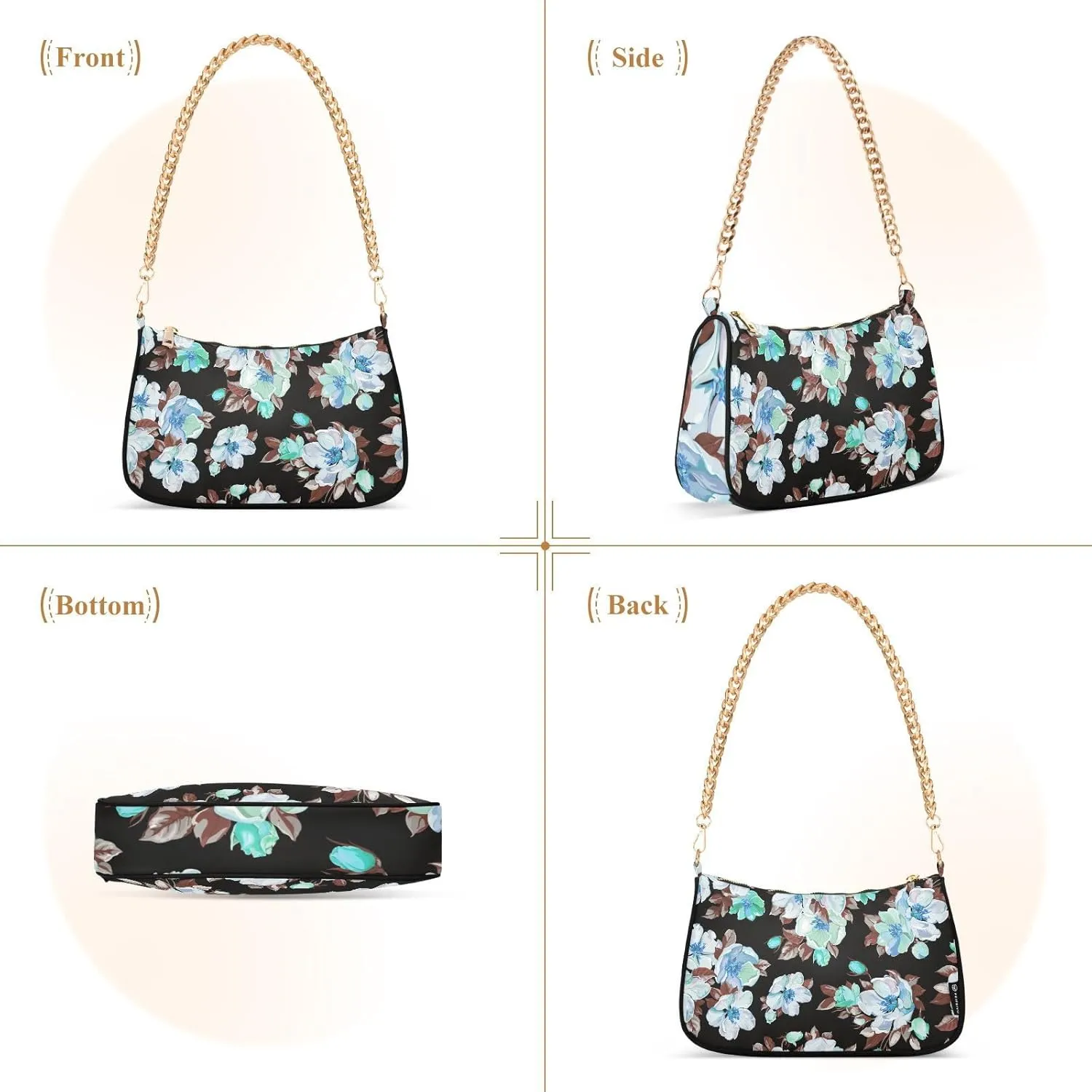 Shoulder Bags for Women Flowers Handbag Small Clutch Purse with Zipper Closure Multicolor 1