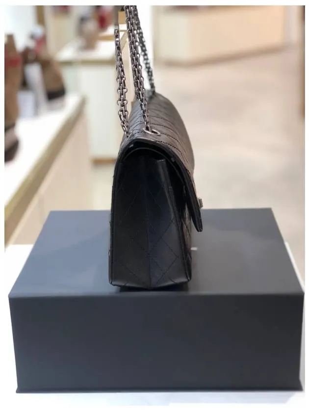 Shoulder Ruthenium Chanel Chain Large *00% satisfaction guarantee 255 Special collection Black Bag Flap  Calfskin Vintage