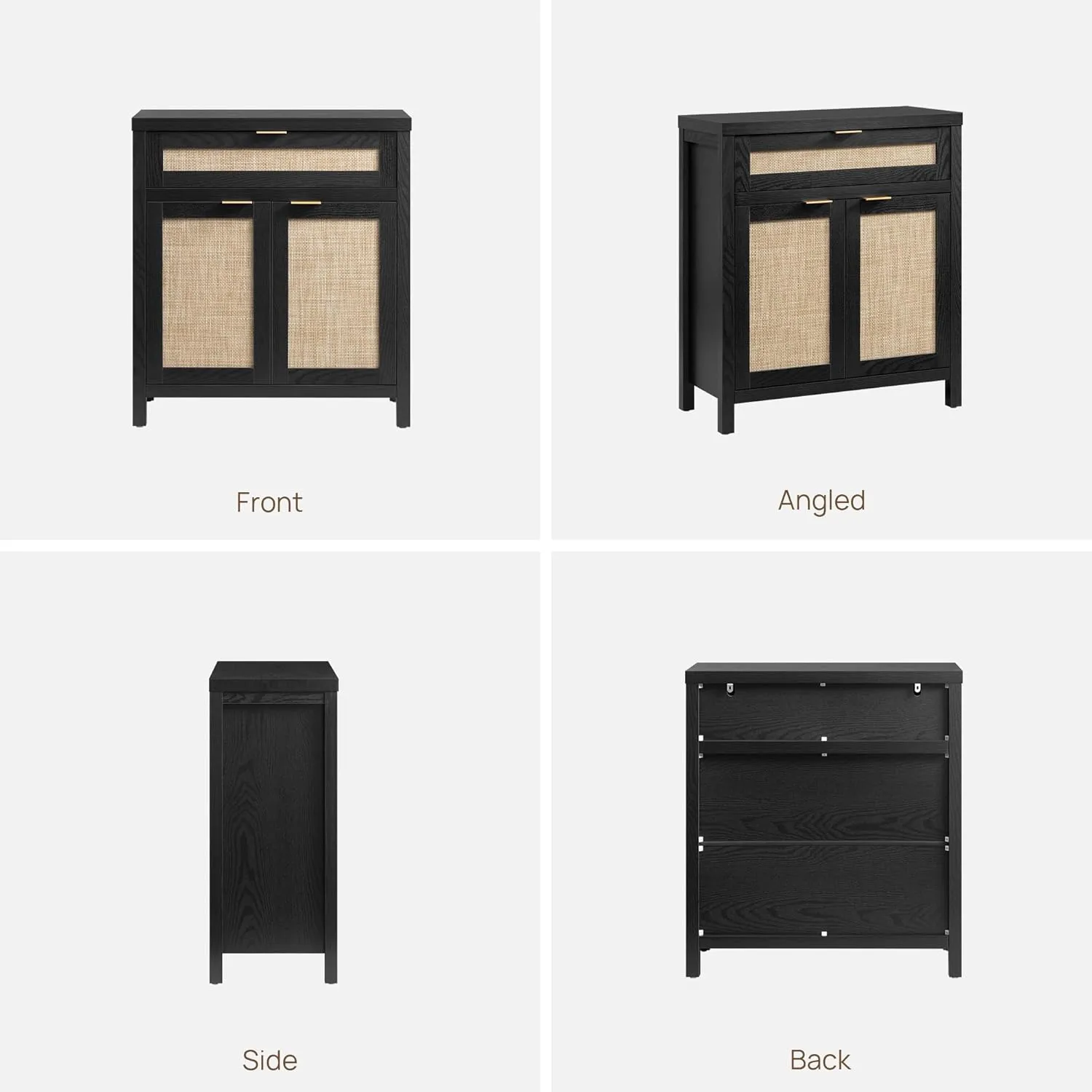 SICOTAS Sideboard Buffet Storage Cabinet Set of 3, Rattan Credenza Buffet Table, Modern Console Accent Cabinet with Doors and Drawer, Coffee Bar for Kitchen Entryway Living Room, Black