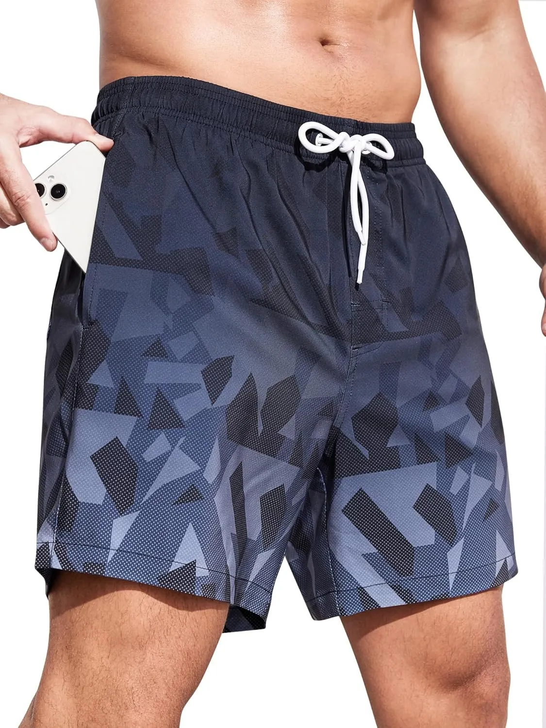 SILKWORLD Mens Swim Trunks with Compression Liner 2 in 1 Quick Dry Bathing Suit Beach Shorts with Zipper Pockets