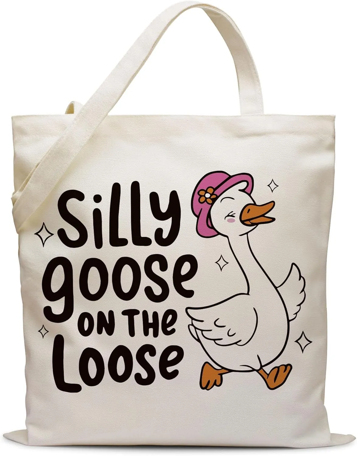 Silly Goose Canvas Tote Bags for Women Friend,Funny Duck Cotton Tote Bag for Shopping Grocery Beach,Brithday Christmas Thanksgiving Mother's Day Gifts,Silly Goose on The Loose-35