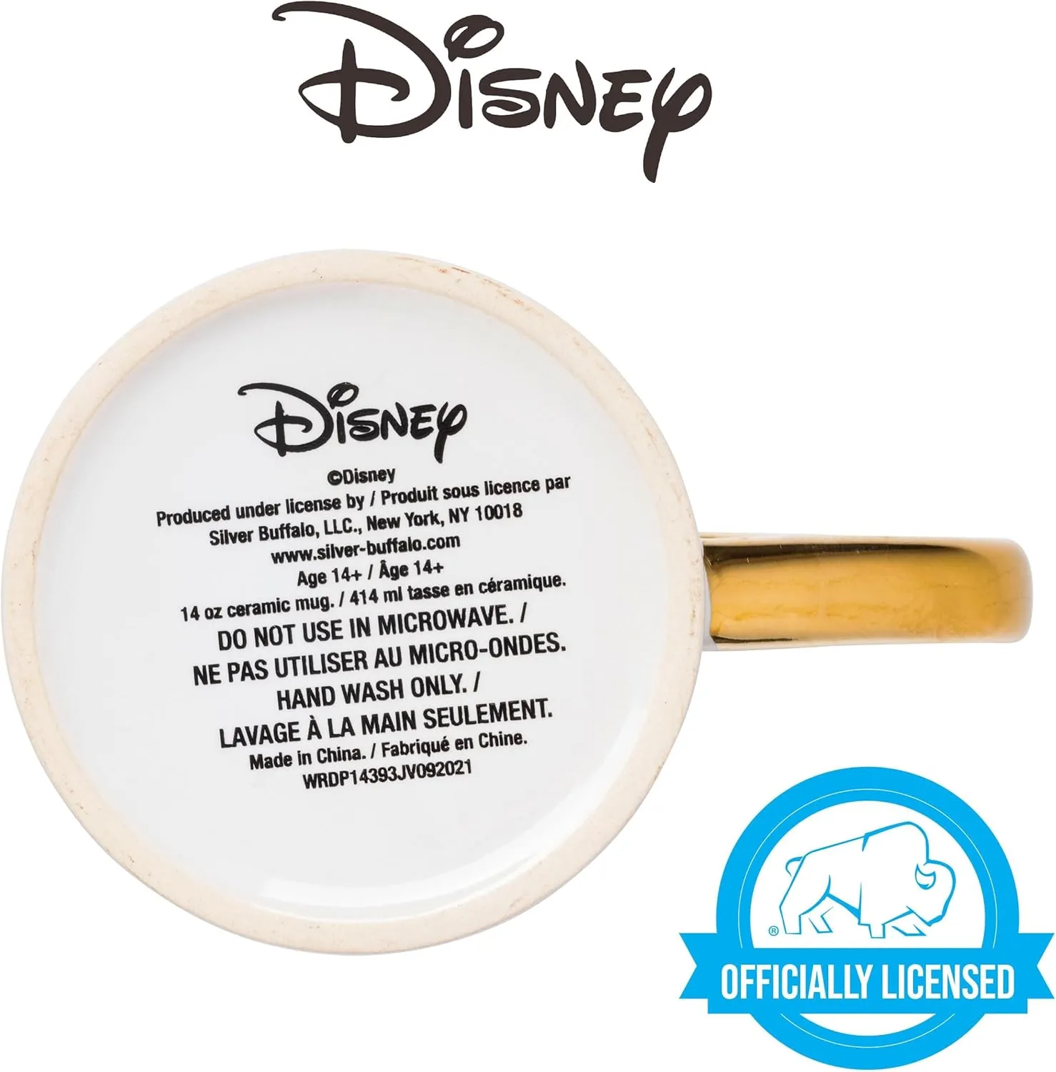 Silver Buffalo Disney Princess Beauty and the Beast Don't Mind the Books Gold Heart Shaped Handle 2 Pack Ceramic Mug Set, 14 Ounces