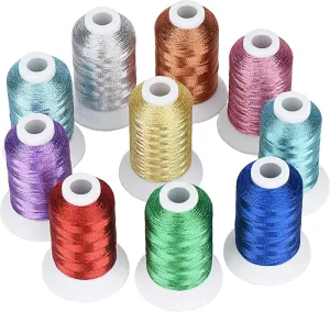 Simthread 10 Essential Colors Metallic Embroidery Machine Thread Kit 500M(550Y) for Computerized Embroidery and Decorative Sewing - Essential 1