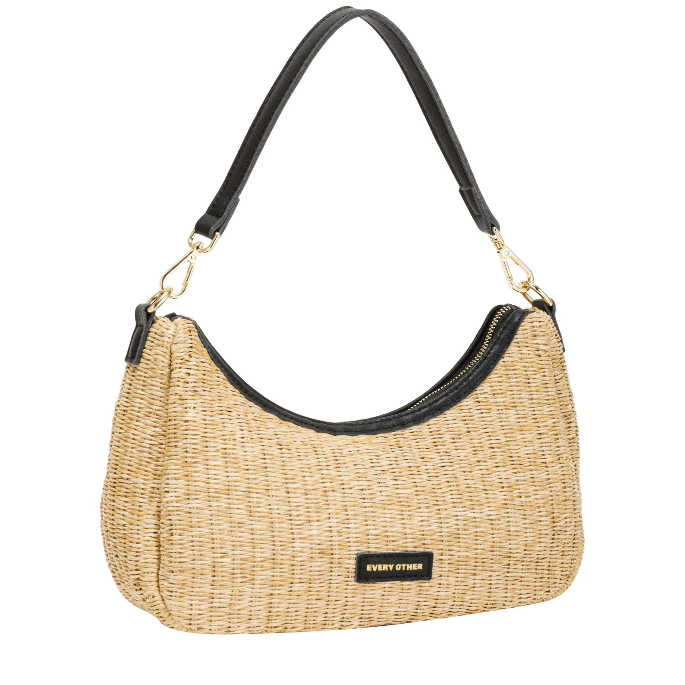 Single Strap Curved Top Baguette Bag - Black