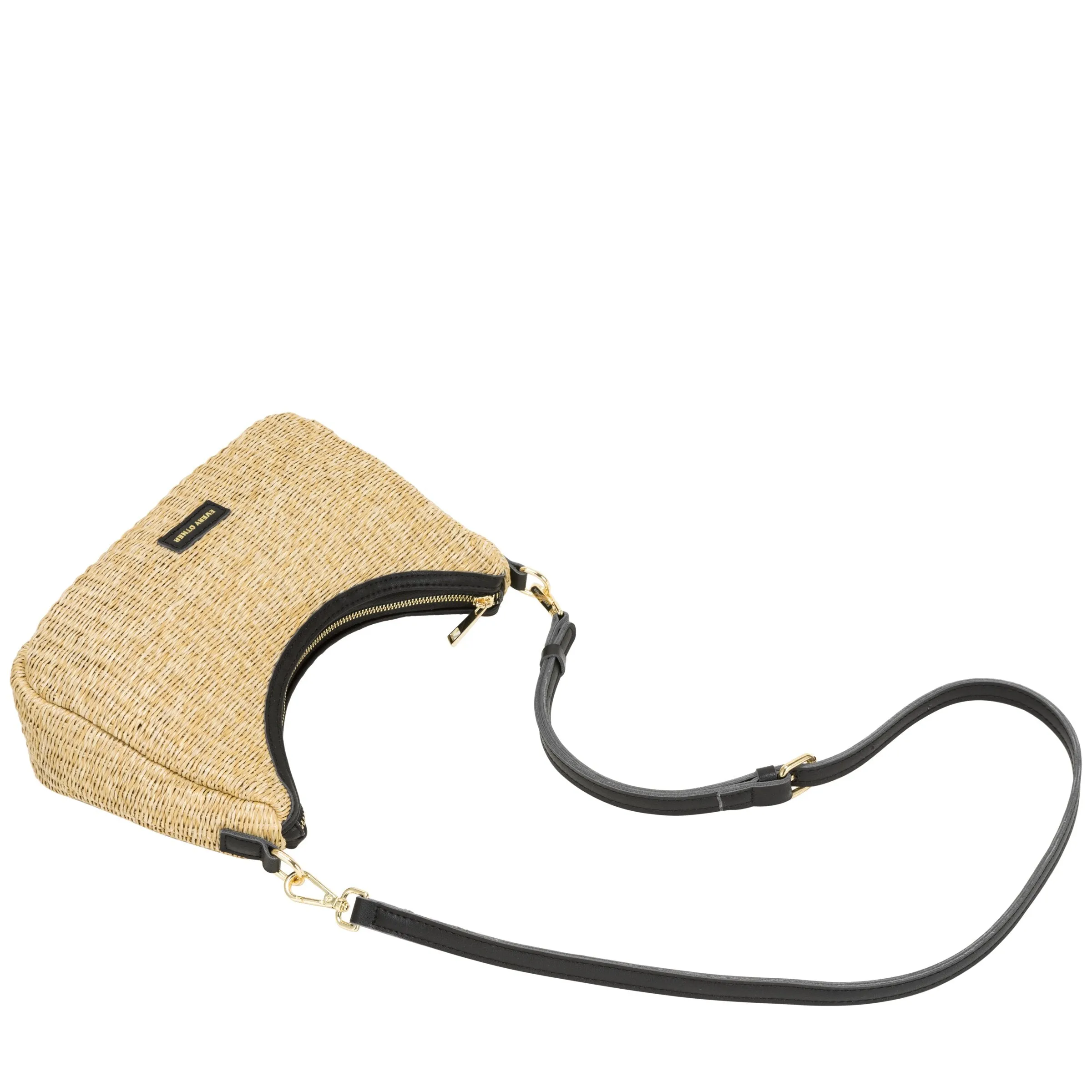 Single Strap Curved Top Baguette Bag - Black