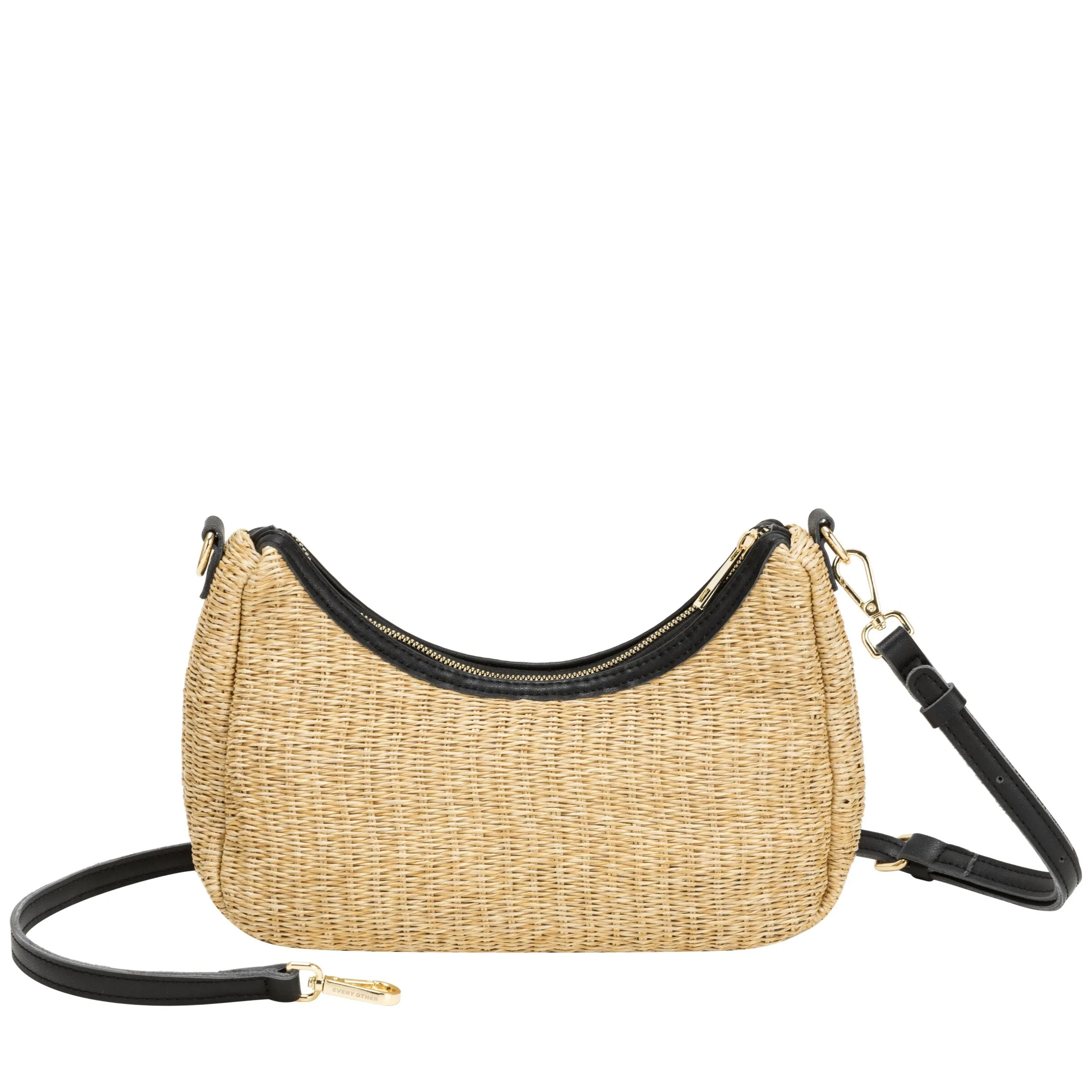 Single Strap Curved Top Baguette Bag - Black