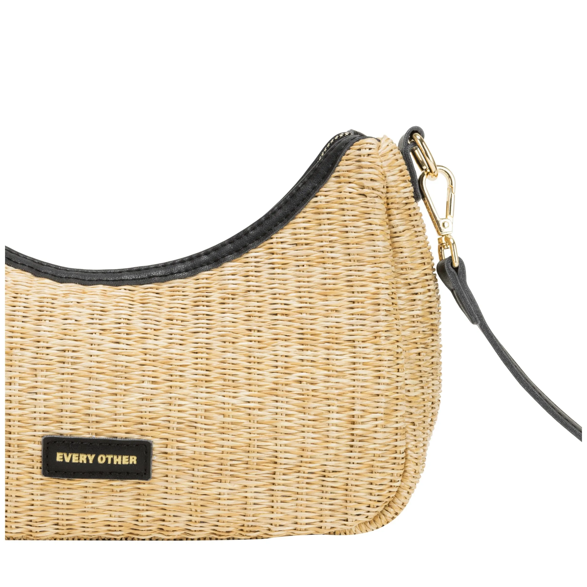 Single Strap Curved Top Baguette Bag - Black