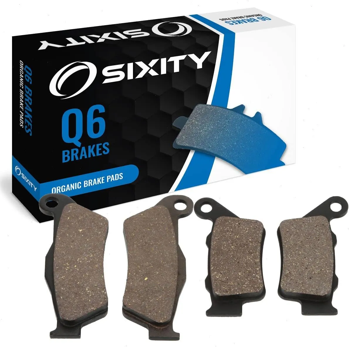 Sixity Q6 Front Rear Organic Brake Pads compatible with Husqvarna TC450 45mm Marzocchi forks 60mm Caliper Mount Centers 2003 Complete Set