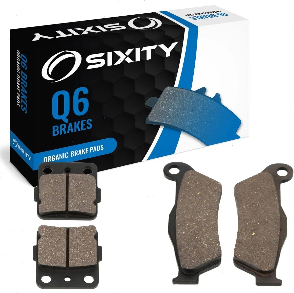 Sixity Q6 Front Rear Organic Brake Pads compatible with Husqvarna WR125 45mm Marzocchi forks 60mm Caliper Mount Centers 2000-2001 Complete Set