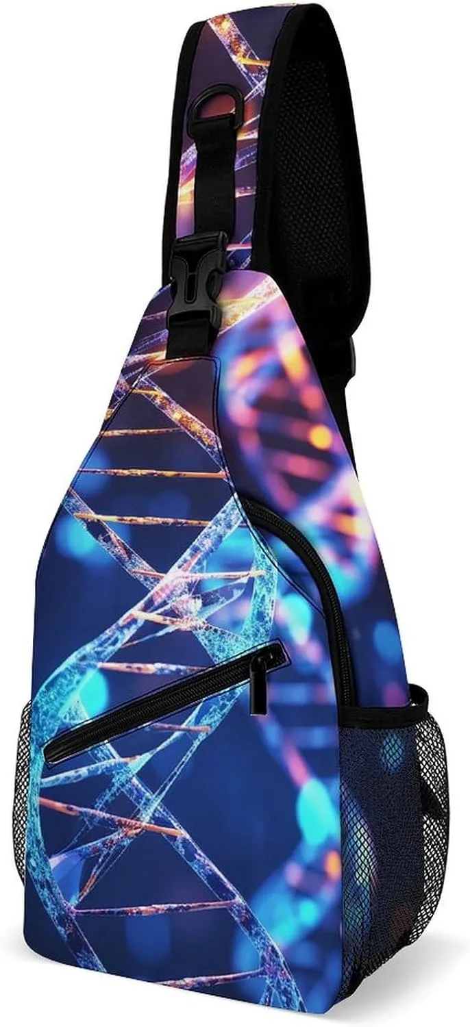 Sling Bag DNA Genetic Helix Printed Crossbody Backpack for Men Women Sling Backpack Hiking Daypack Multipurpose Cross Body Chest Bag Multi-Pocket Design