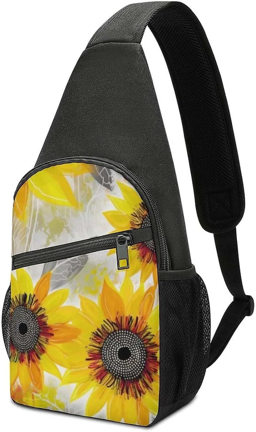 Sling Bags Abstract Sunflowers Chest Bag for Men Women Shoulder Bag for Travel Sport Chest Pack