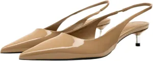 Slingback Kitten Heels for Women Pointed Toe Pumps Metallic Silver Heels