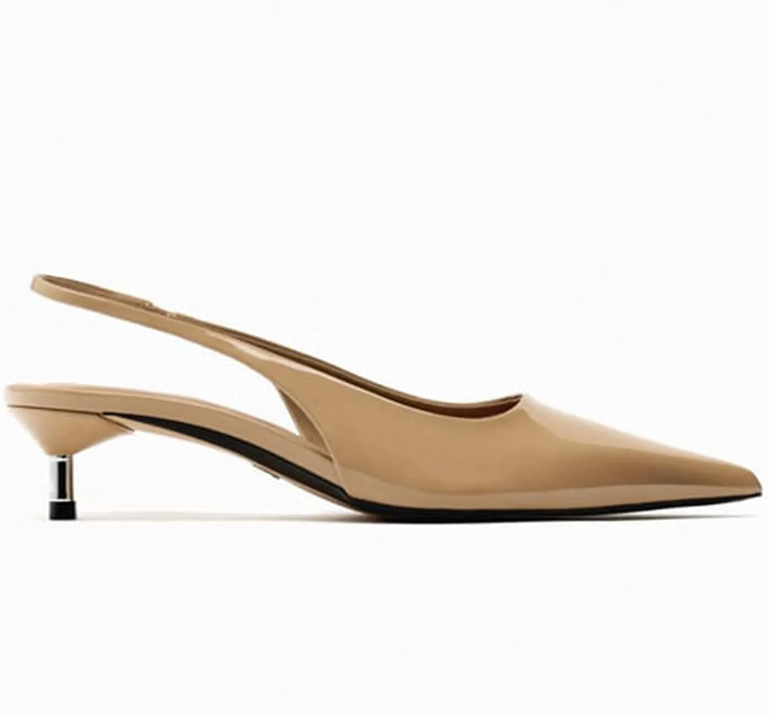 Slingback Kitten Heels for Women Pointed Toe Pumps Metallic Silver Heels