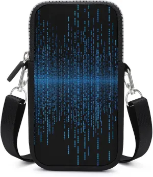 Small Crossbody Bags for Women,Blue Binary Matrix Print Mobile Phone Bag,Trendy Cross Body Cell Phone Purse Shoulder Bag