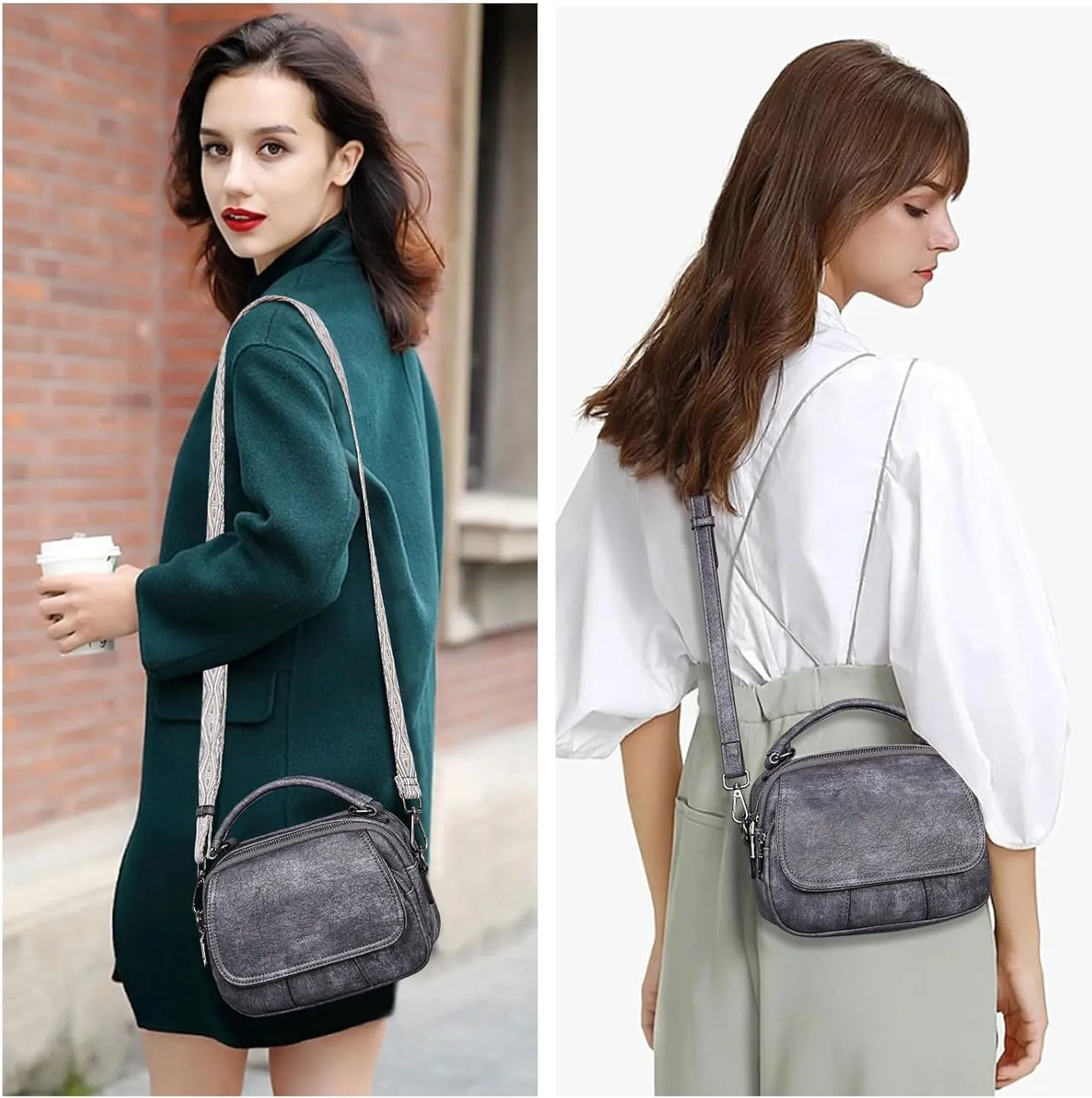 Small Crossbody Bags Purse for Women,Vegan Leather Shoulder Handbags Women Top Handle Satchel Bag with 2pcs Strap