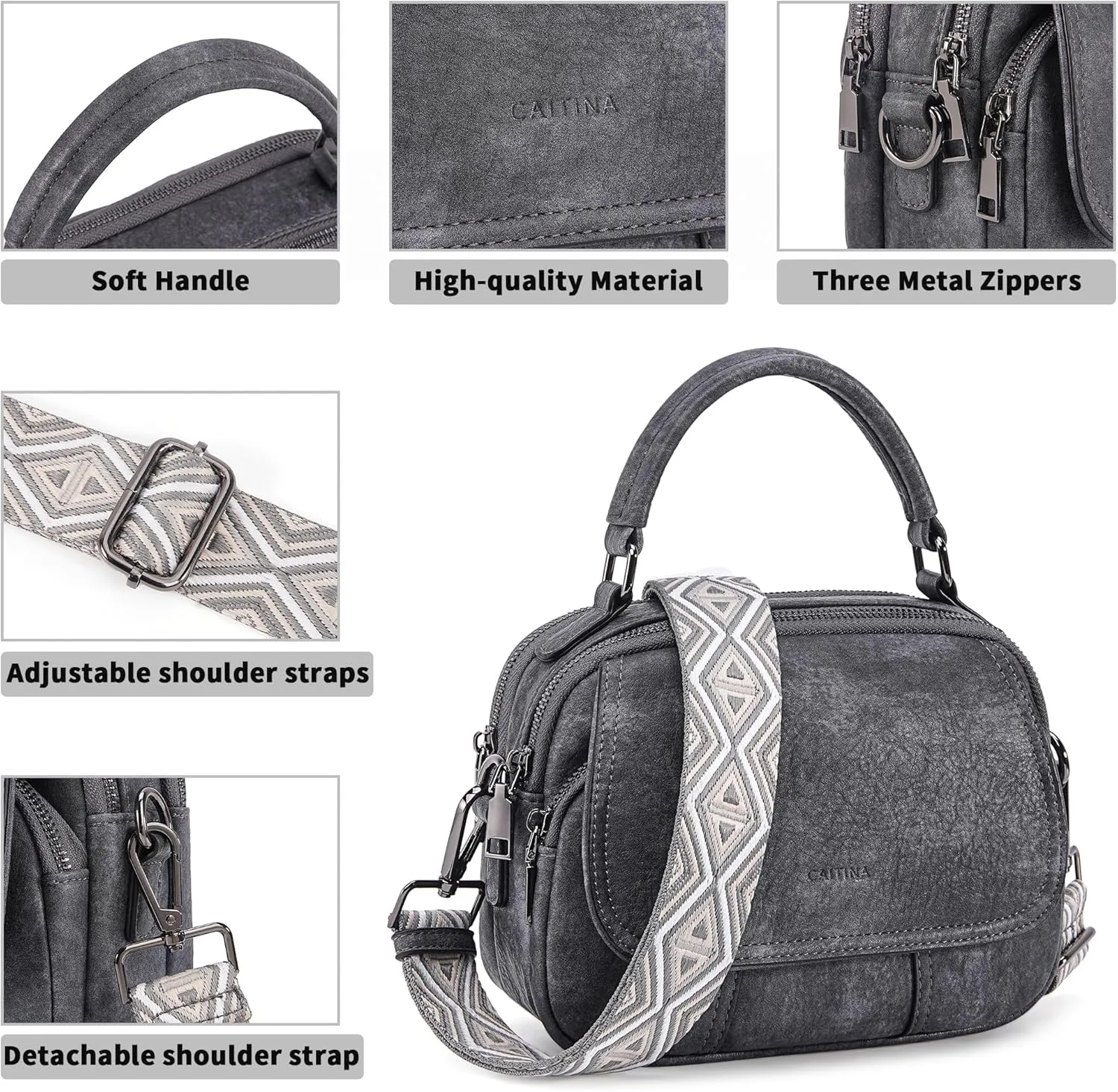 Small Crossbody Bags Purse for Women,Vegan Leather Shoulder Handbags Women Top Handle Satchel Bag with 2pcs Strap