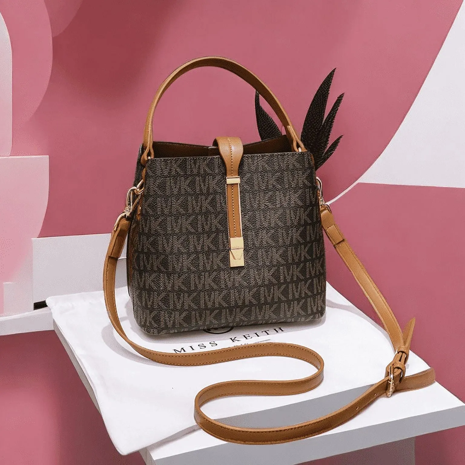 Small Festivals Secure platform Bag Ladies Gifts Girls Bag for Bucket Handbag Women and Women'S a Detailed Brown Simplicity Crossbody Shoulder Fashion Summer for