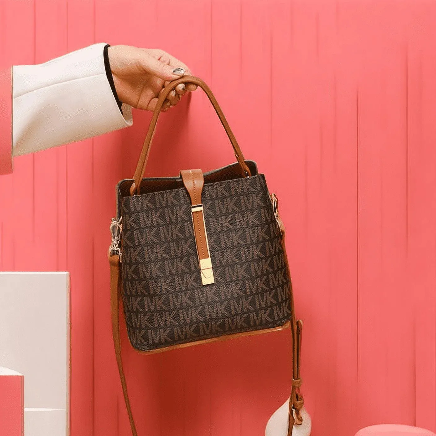 Small Festivals Secure platform Bag Ladies Gifts Girls Bag for Bucket Handbag Women and Women'S a Detailed Brown Simplicity Crossbody Shoulder Fashion Summer for