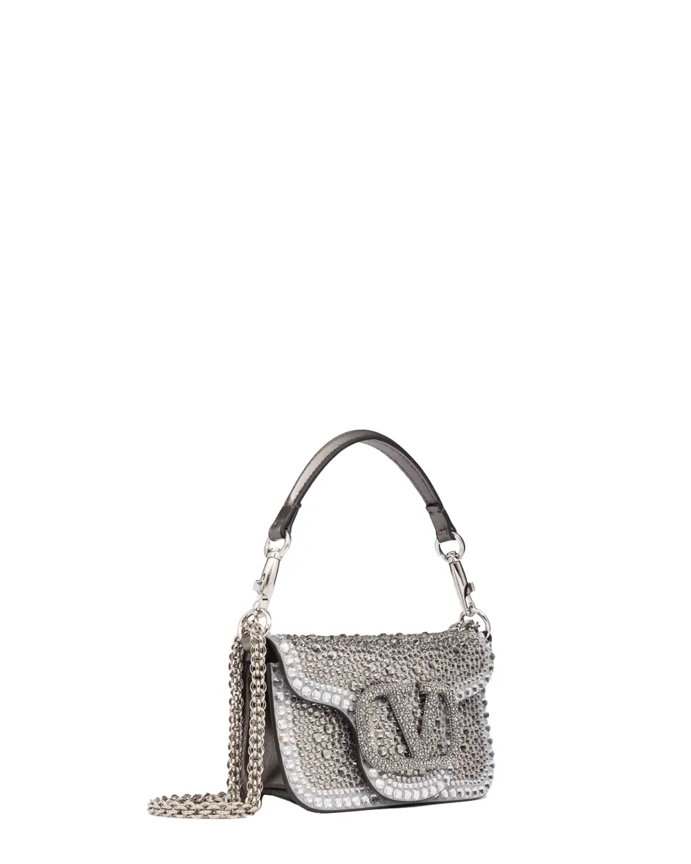 Small Loco Embroidered Shoulder Bag in Silver Rhinestone