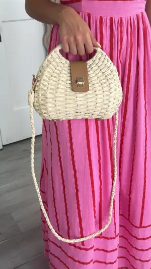 Small Rattan Handbag, Beige
