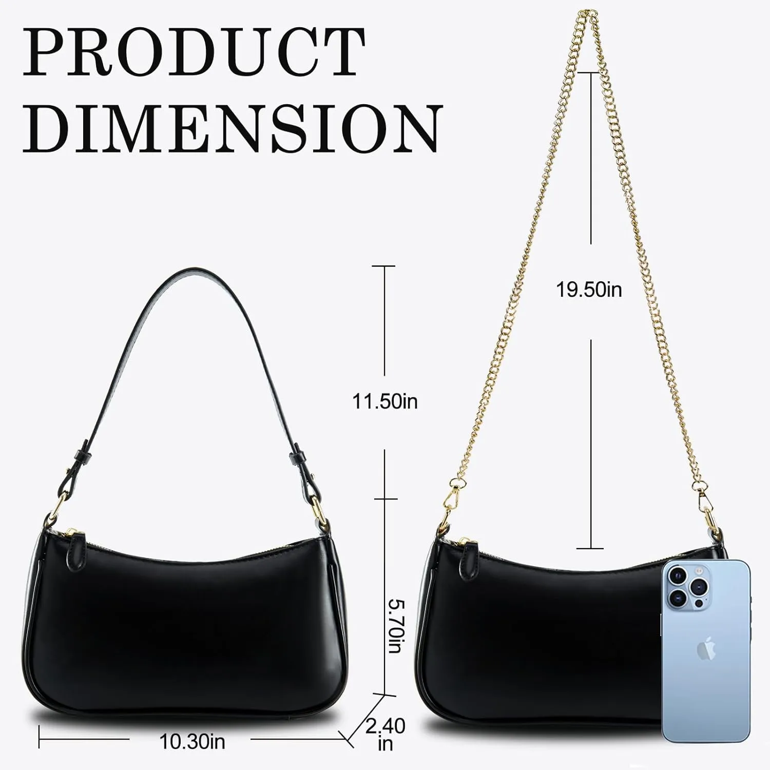 Small Shoulder Bag for women Clutch Purse Handbag with 2 Removable Straps and Zipper Closure Crossbody Bags