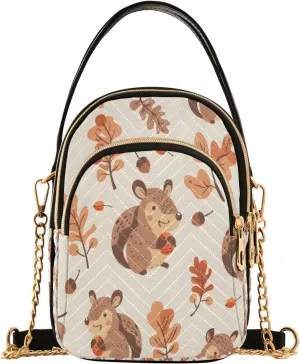 Smiling Squirrel with Acorns Crossbody Handbags for Women Casual Leather Shoulder Phone Purse