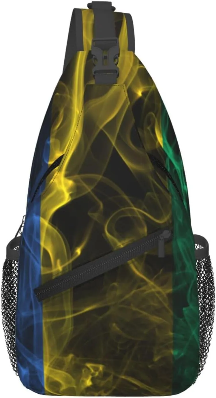 Smoke Style Flag Of Gabon Crossbody Bags For Women Men Chest Backpack Gym Shoulder Bag Travel Outdoor Sports Casual Crossbody Bags