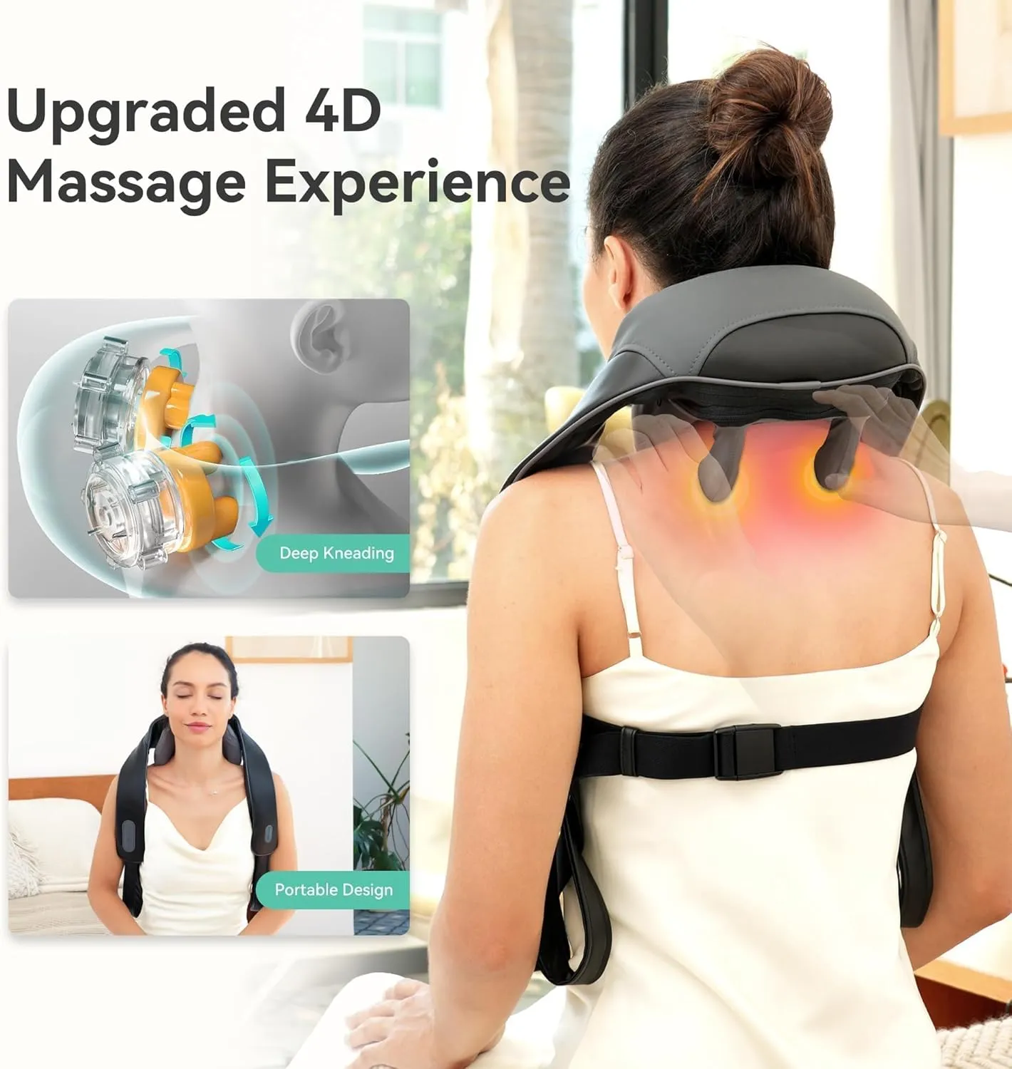 Snailax Cordless Neck Shoulder Massager with Soothing Heat, Upgarded 4D Deep Tissue Kneading, Shiatsu Back Massager Pillow for Neck, Traps, Back, Gifts for Men Women Mom Dad