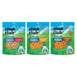 Snak Club Hidden Valley Ranch Variety Pack, Assorted Snacks, Crunch Mix, Toasted Corn, Peanuts, Kosher, Family Size Resealable Bags, 3 Pack
