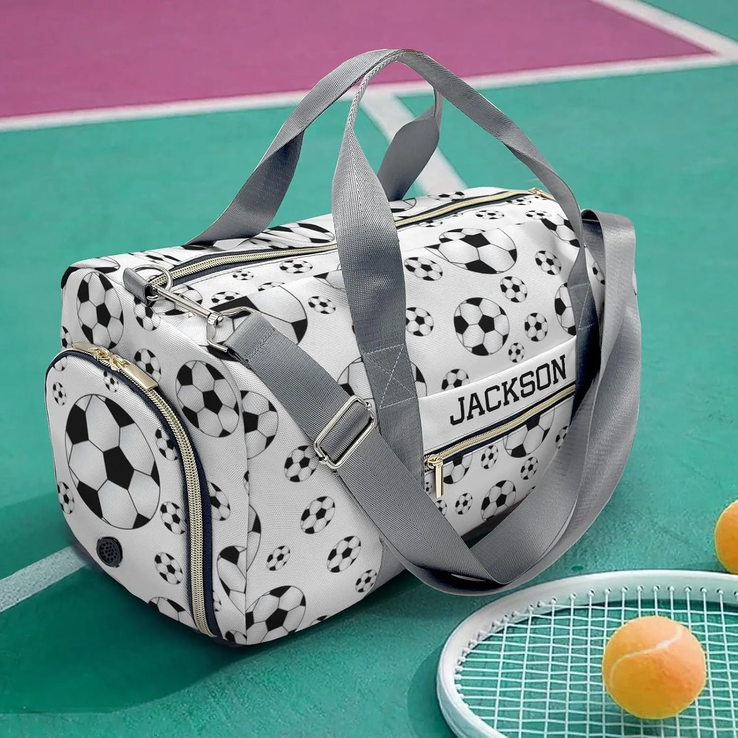 Soccer Balls White Personalized Duffel Bags Customized Multi-Function Travel Bag Gym Sports Bag Dance Ballet Overnight Carry On Weekend Bag