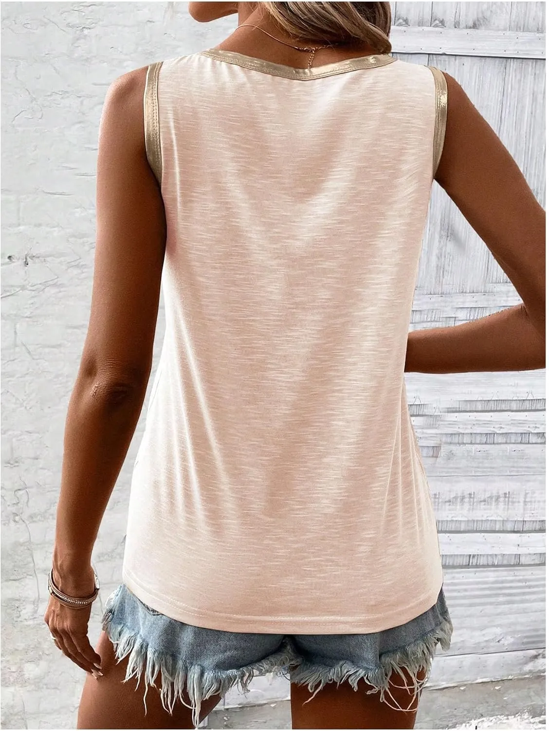 SOLY HUX Tank Top for Women Scoop Neck Sleeveless Contrast Metallic Summer Tops