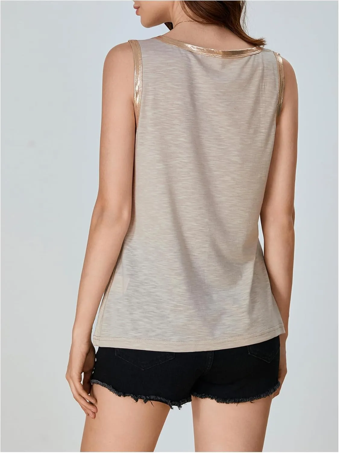 SOLY HUX Tank Top for Women Scoop Neck Sleeveless Contrast Metallic Summer Tops