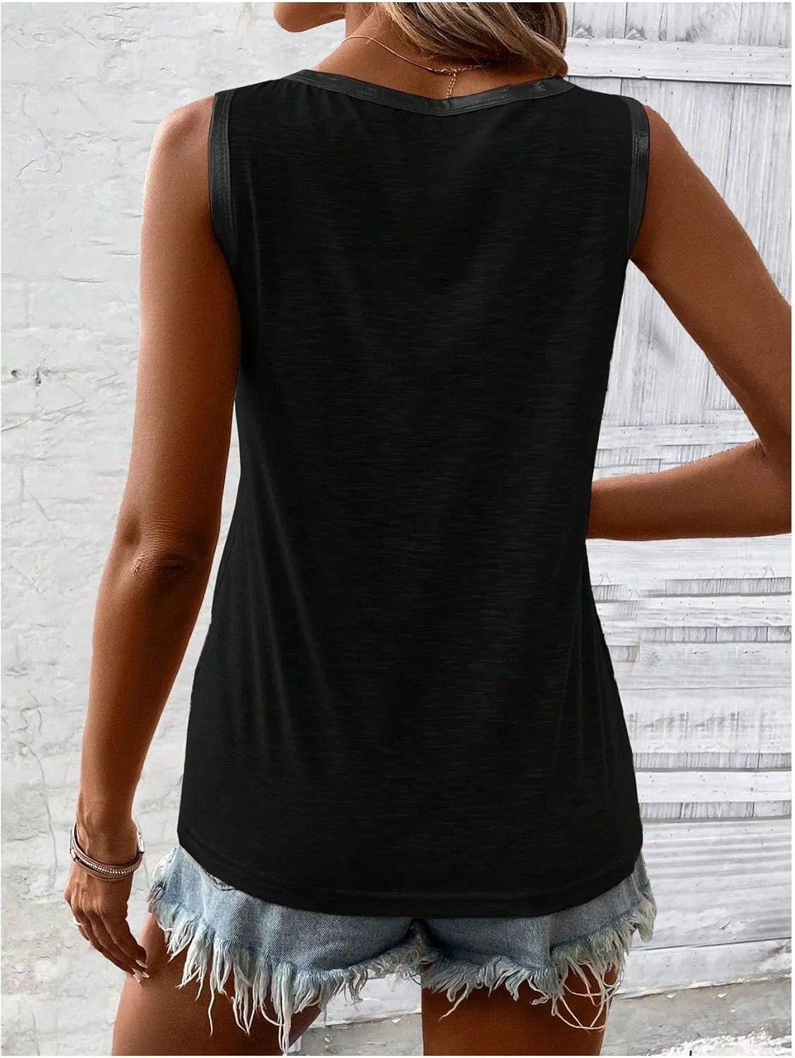 SOLY HUX Tank Top for Women Scoop Neck Sleeveless Contrast Metallic Summer Tops