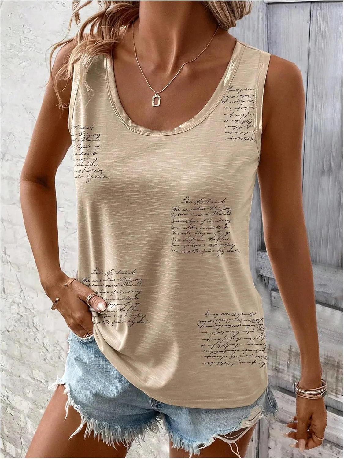 SOLY HUX Tank Top for Women Scoop Neck Sleeveless Contrast Metallic Summer Tops