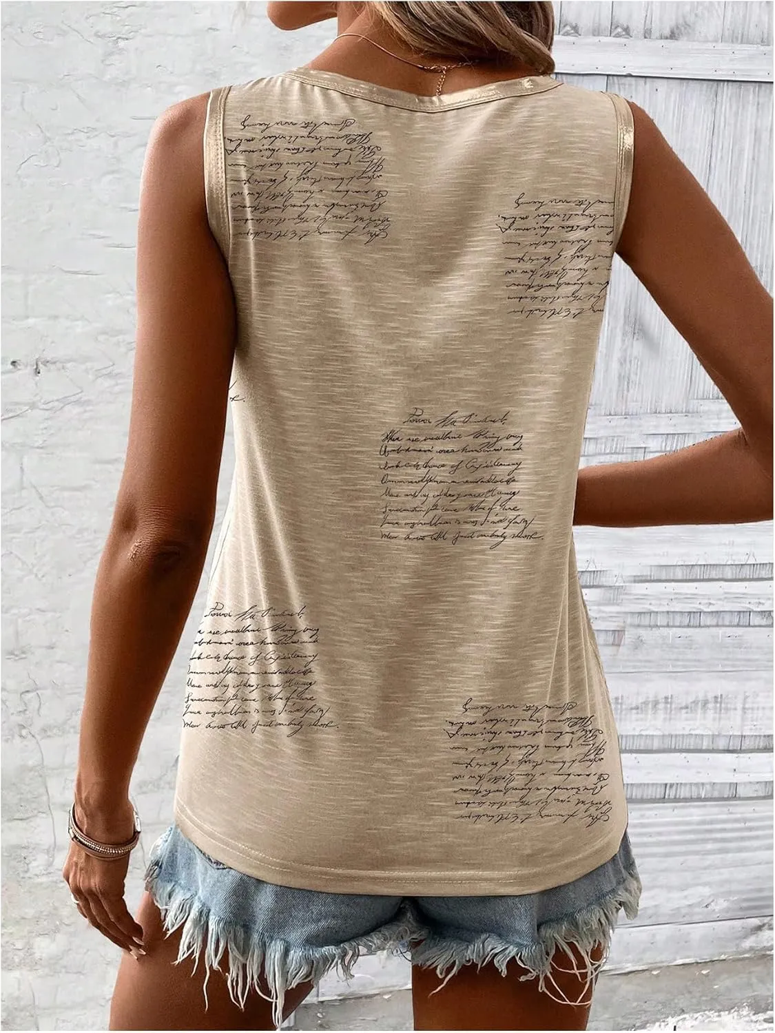 SOLY HUX Tank Top for Women Scoop Neck Sleeveless Contrast Metallic Summer Tops
