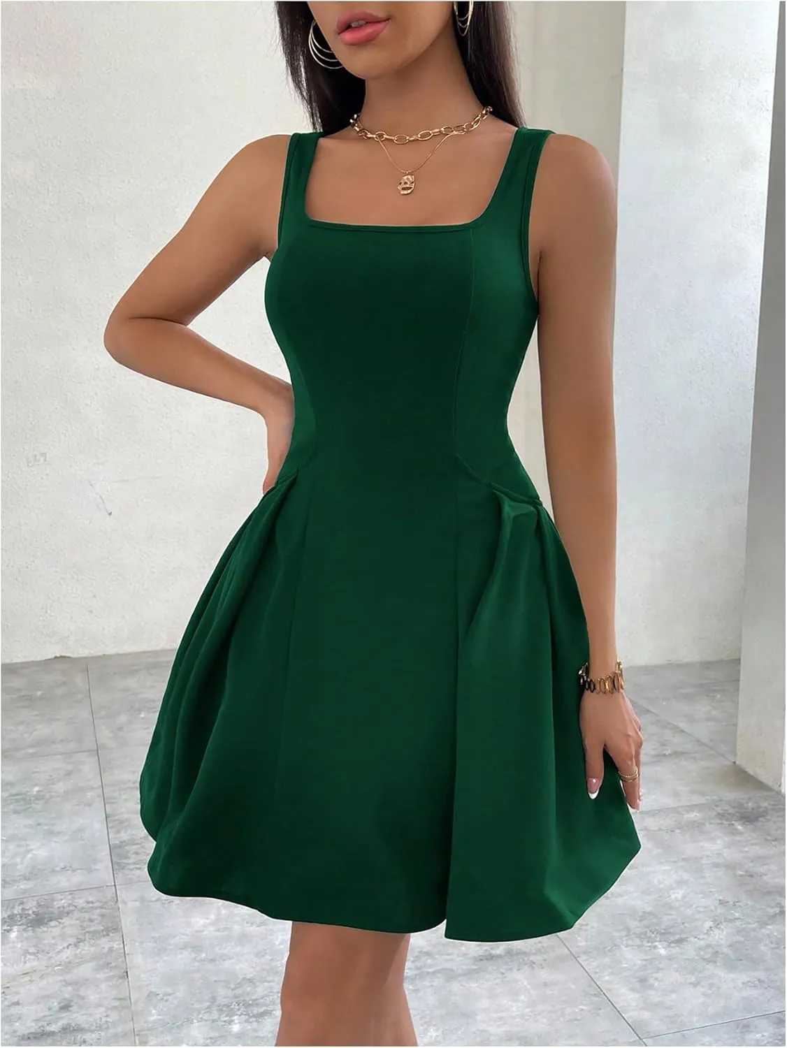 SOLY HUX Women's Summer Dress Square Neck Sleeveless A Line Flared Flowy Short Dresses