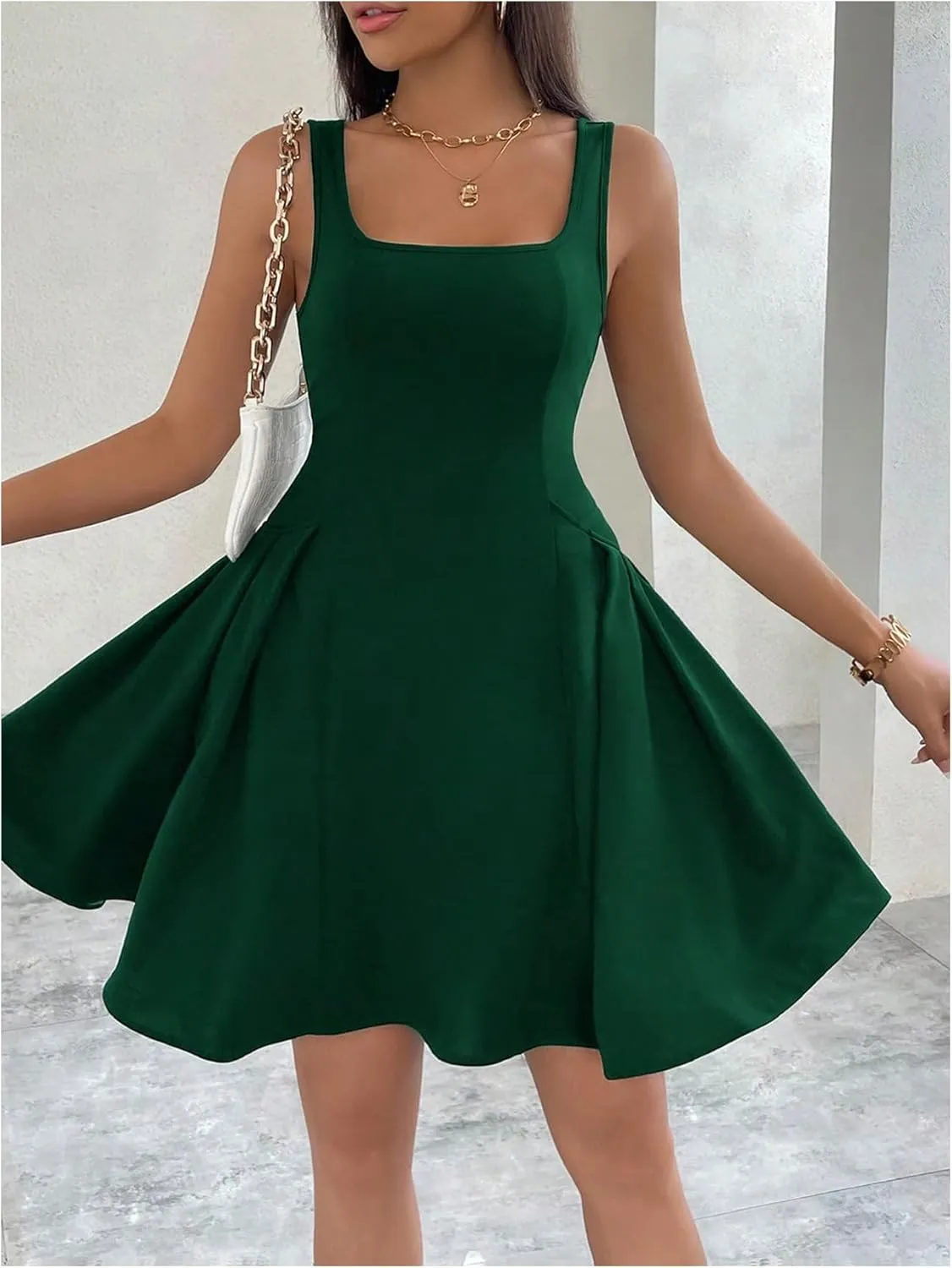 SOLY HUX Women's Summer Dress Square Neck Sleeveless A Line Flared Flowy Short Dresses