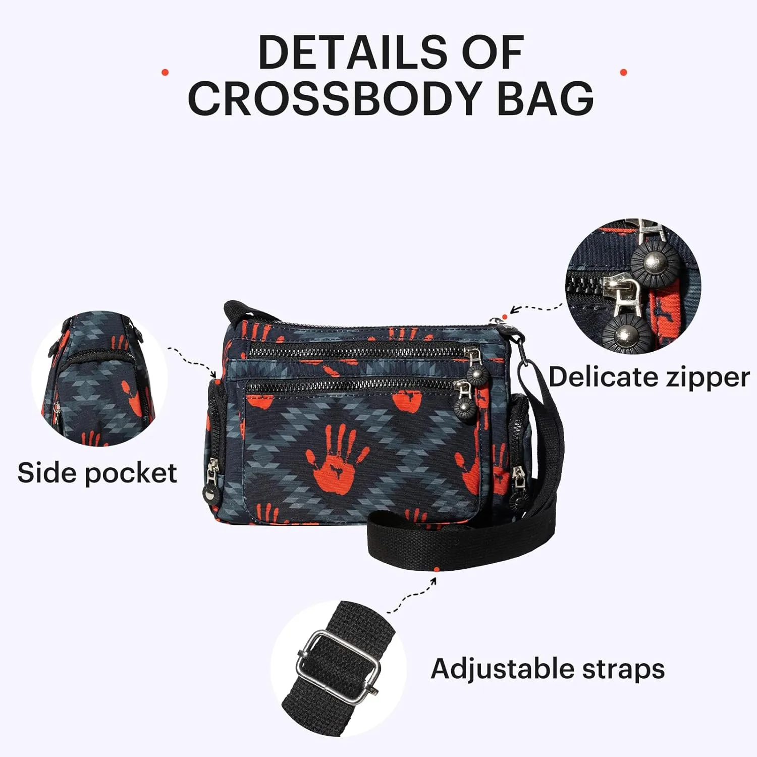 Southwest Crossbody Bag, Navajo Pattern, Roomy Multiple Pockets Bags, Shoulder Satchel Purse, with Adjustable Strap