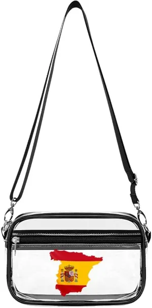 Spain Flag Map Clear Stadium Crossbody Bag Small Shoulder Purse Adjustable Strap Handbag for Women Men