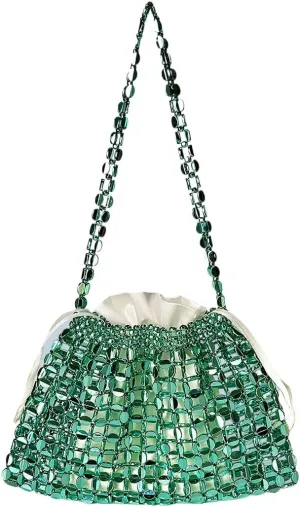 Sparkly Beaded Purse for Women Glitter Woven Shoulder Beach Tote Bag Summer Boho Chic Cool Girl Aesthetic